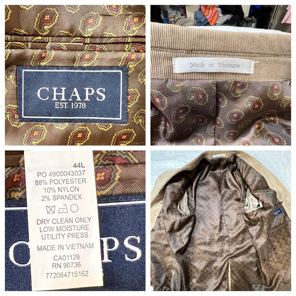 VTG Chaps Ralph Lauren Men's 44L Tan Corduroy Blazer Jacket Sport Coat Career - Picture 9 of 14